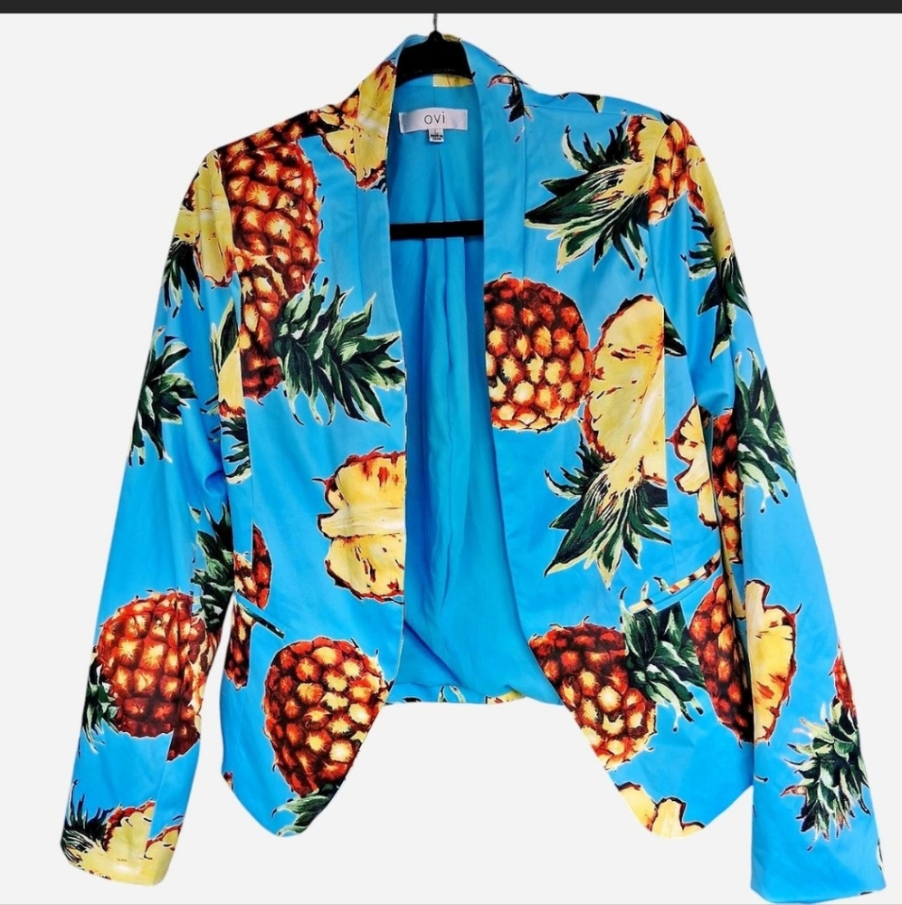 Ovi Blue Pineapple Print Women's Blazer
